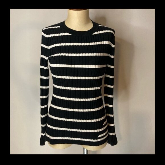 T Alexander Wang Black White Striped Fitted Rib Pullover Wool Silk Size XS EUC - Picture 8 of 13
